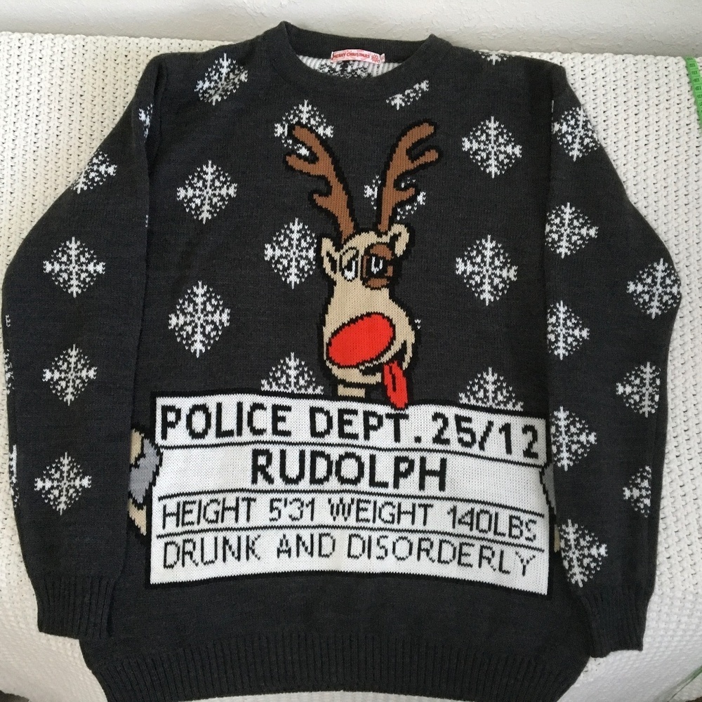 MERRY CHRISTMAS UGLE SWEATER REINDEER POLICE, SIZE XL